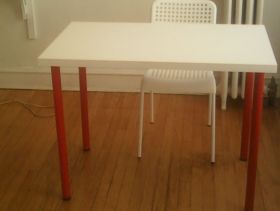 Desk and chair from Ikea. Can also be used as a small kitchen table. 